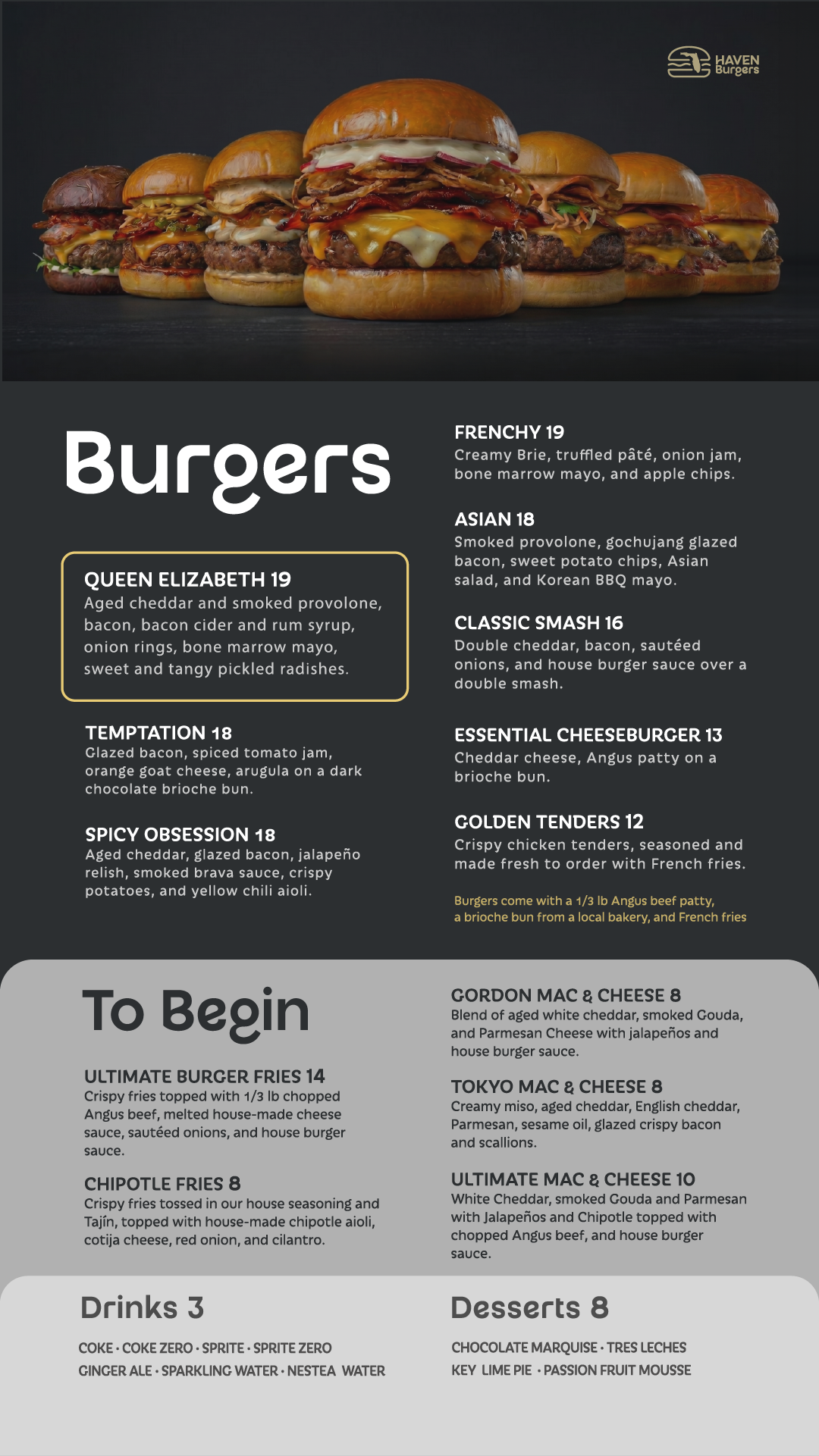 Menú de Havenburger